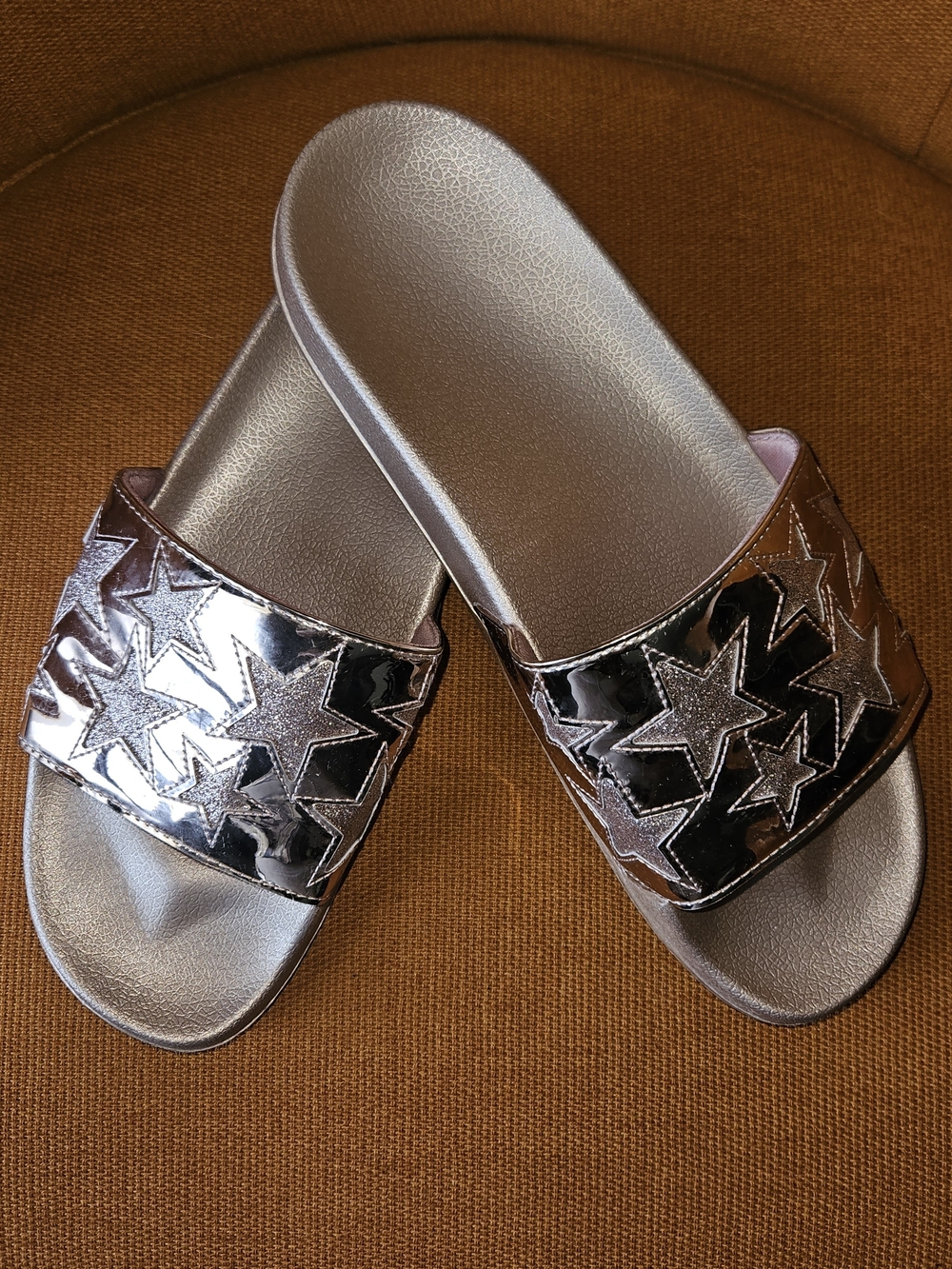 Women's Metallic Rose Star Slide Sandals Sz 11-12